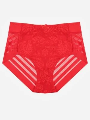 Czerwone Majtki Figi z Wysokim Stanem Zdobione Koronką i Siateczką Helieth