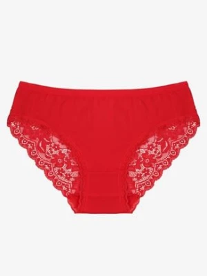 Czerwone Majtki Figi Zdobione Koronką Venissella