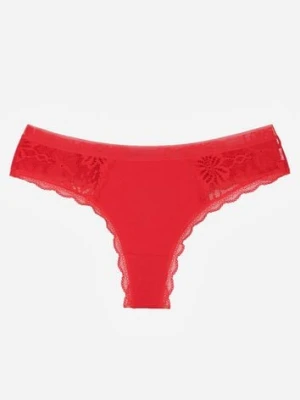 Czerwone Majtki Stringi Ozdobione Koronką z Bawełną Meniliphis