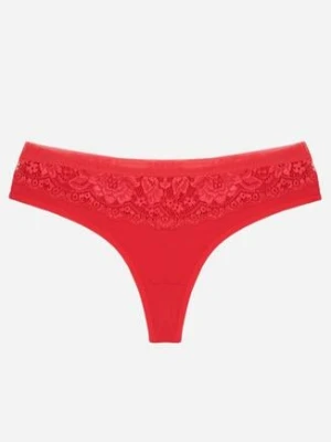 Czerwone Majtki Stringi z Bawełną Ozdobione Koronką Thelanthe han