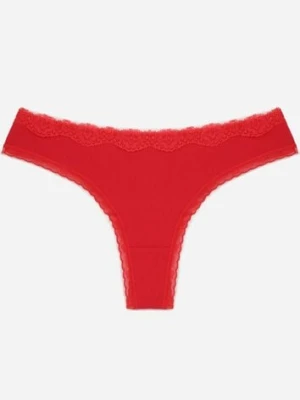 Czerwone Majtki Stringi z Bawełną z Koronką Aethimilia