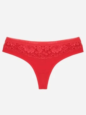 Czerwone Majtki Typu Stringi z Bawełną i Koronką Zeliche