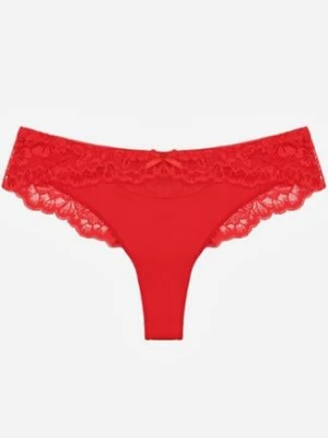 Czerwone Majtki Typu Stringi z Koronką Nedareanes