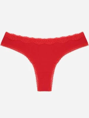 Czerwone Majtki z Bawełną Typu Stringi Ozdobione Koronką Cirilise