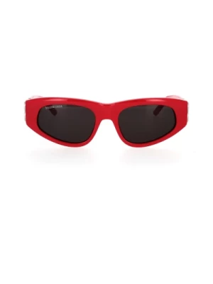 Czerwone owalne okulary przeciwsłoneczne z srebrnymi zawiasami Balenciaga