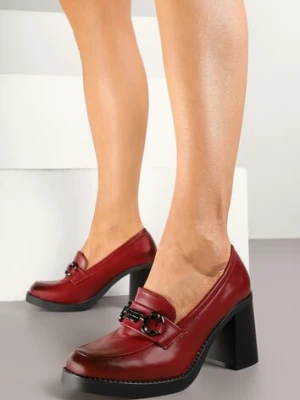 Czerwone Półbuty na Słupku w Stylu Mokasynów ze Skórzaną Wkładką z Klamrą Arivess m.daszynski