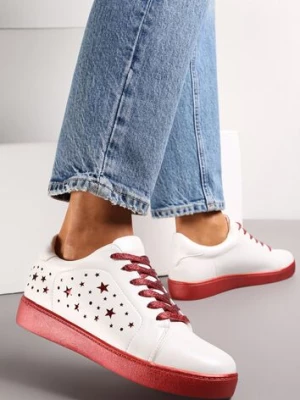 Biało-Czerwone Sneakersy Sznurowane na Grubej Podeszwie Nensa