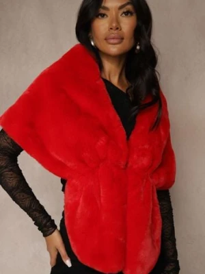 Czerwone Ponczo z Ozdobnym Futerkiem Cralinne