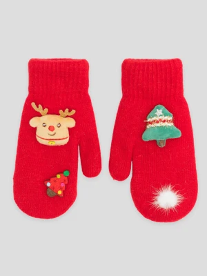 Czerwone rękawiczki ze świątecznymi naszywkami Reporter