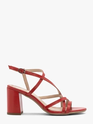 Czerwone sandały damskie na stabilnym obcasie Ryłko