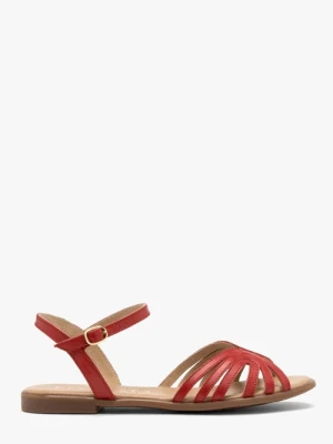 Czerwone sandały damskie płaskie Ryłko