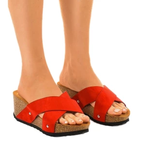 Czerwone sandały na koturnie klapki GU53 Inna marka