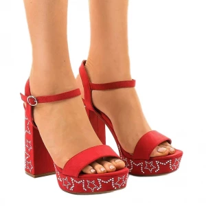 Czerwone sandały na słupku zamsz 99435-4 Inna marka