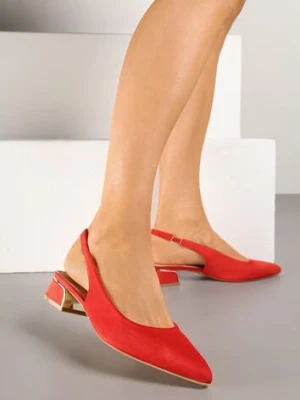 Czerwone Sandały Typu Slingback ze Skórzaną Wkładką i Metaliczną Wstawką Wevessa