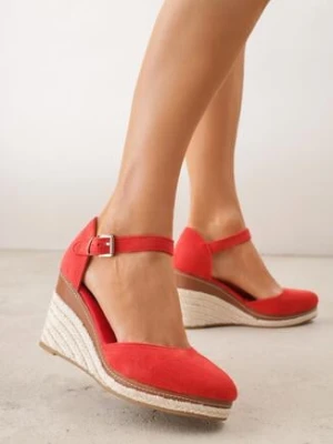 Czerwone Sandały VICES na Koturnie Ozdobionym Jutową Plecionką Lailora