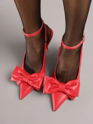 Czerwone Sandały Vices na Szpilce Slingback Ozdobione Kokardą Tilvanea