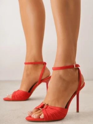Czerwone Sandały VICES na Szpilce Zdobione Marszczeniem i Aplikacją Synalirea