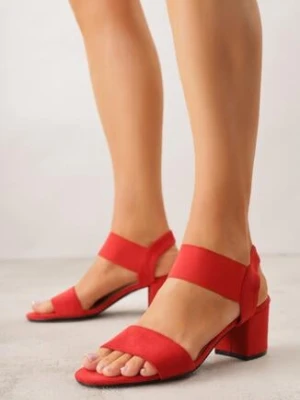 Czerwone Sandały z Imitacji Zamszu na Słupku Ianolis