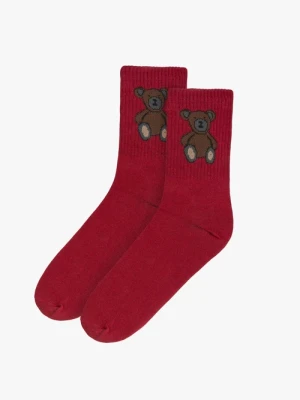 Czerwone skarpety damskie z ozdobnym printem Ryłko