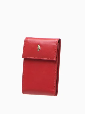 Czerwone skórzane rozkładane etui na karty i wizytówki Puccini