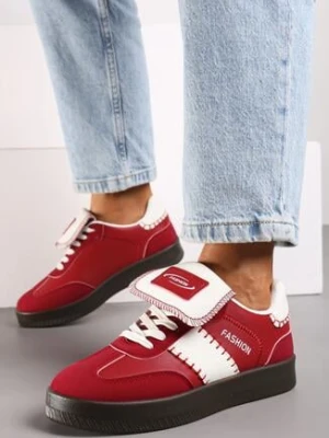 Czerwone Sneakersy na Grubej Podeszwie z Kontrastującymi Wstawkami i Wywiniętym Językiem Mirinae