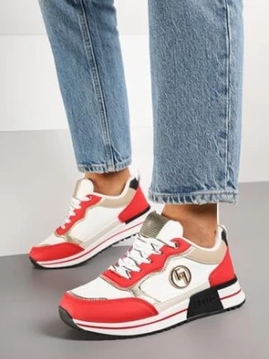 Biało-Czerwone Sneakersy Ozdobione Metaliczną Aplikacją Zolamira