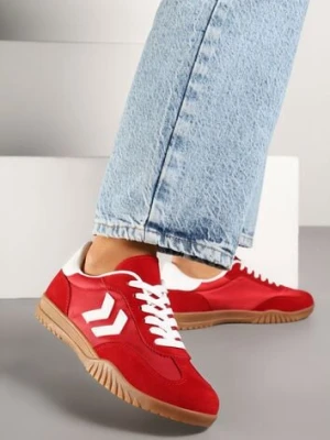 Czerwone Sneakersy Typu Kultowe Tenisówki Zdobione Przeszyciami Naporae