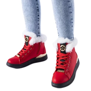 Czerwone sneakersy z białym futerkiem Fiemme Inna marka
