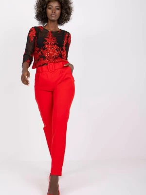 Czerwone spodnie eleganckie z paskiem Giulia Italy Moda