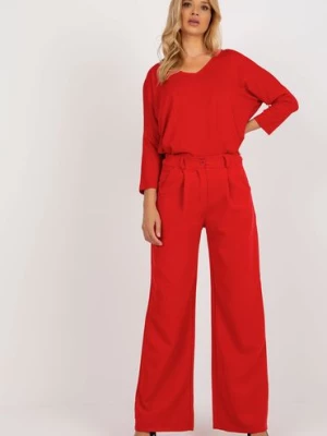 Czerwone spodnie z materiału z zakładkami Italy Moda