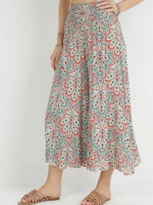 Czerwone Szerokie Spodnie z Wiskozy w Retro Wzór Zeramara cflo