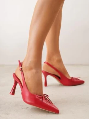 Czerwone Szpilki VICES z Odkrytą Piętą i Ozdobnym Gorsetowym Sznurowaniem Aziruna