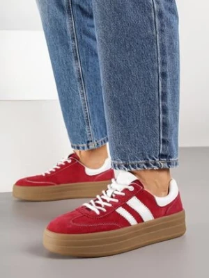 Czerwone Zamszowe Sneakersy na Grubej Podeszwie z Paskami i Skórzaną Wkładką Felenne goodin