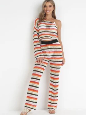 Czerwono-Beżowy Szydełkowy Komplet 2-częściowy z Topem i Spodniami Jonilla