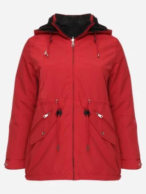 Czerwono-Czarna Przejściowa Kurtka Dwustronna o Kroju Parki z Pikowaniem Wewnątrz Zidelle