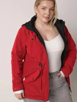 Czerwono-Czarna Przejściowa Kurtka Dwustronna o Kroju Parki z Pikowaniem Wewnątrz Zidelle mhm