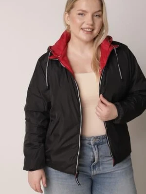 Czerwono-Czarna Przejściowa Kurtka Dwustronna z Pikowaniem i Kapturem Azirane mhm