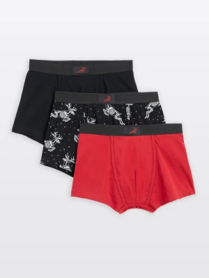 Czerwono-czarne bokserki bawełniane z motywem świątecznym 3-PAK Reporter