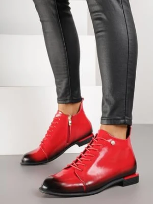 Czerwono-Czarne Lakierowane Botki Vices w Stylu Trzewików Jenisse