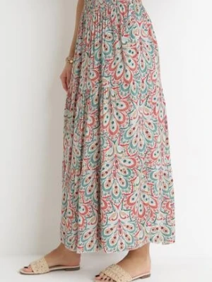 Czerwono-Niebieska Spódnica Maxi z Wiskozy z Gumką w Pasie w Kwiaty Maizla cflo