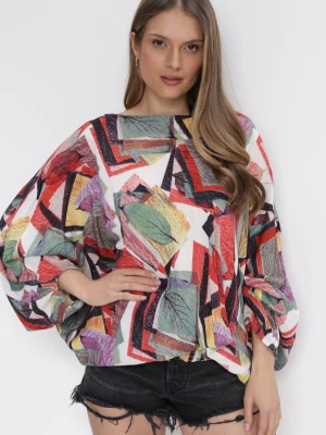 Czerwono-Zielona 3w1 Bluzka Kombinezon i Spodnie z Geometrycznym Wzorem i Szerokimi Nogawkami Madelinn R&f Fashion