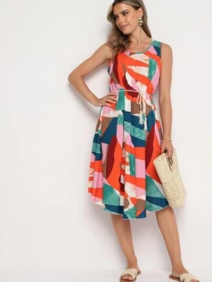 Czerwono-Zielona Rozkloszowana Sukienka z Wiskozy Zalflea cflo