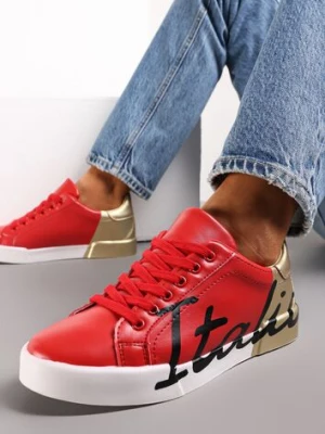 Czerwono-Złote Sneakersy z Ozdobnym Nadrukiem Arenthea