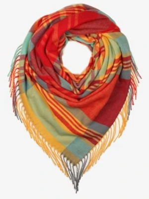Czerwono-Żółty Kraciasty Szalik z Wiskozy i Bawełny z Frędzlami Relavis