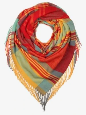Czerwono-Żółty Szalik z Bawełny i Wiskozy Ozdobiony Klasyczną Kratą i Frędzlami Nerifla