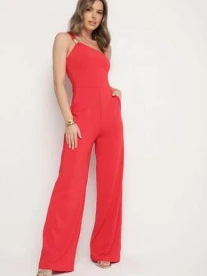 Czerwony Asymetryczny Kombinezon na Jedno Ramię z Kieszeniami Efriele by swan