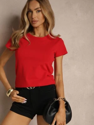 Czerwony Basicowy T-shirt z Bawełny Mevolena