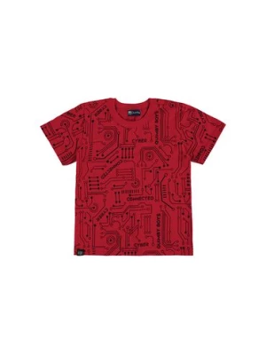 Czerwony bawełniany t-shirt chłopięcy we wzory Quimby