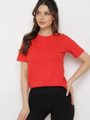 Czerwony Bawełniany T-shirt o Klasycznym Kroju z Okrągłym Dekoltem Ethelina