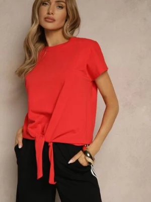 Czerwony Bawełniany T-shirt Wiązany u Dołu Sunalina glo-story
